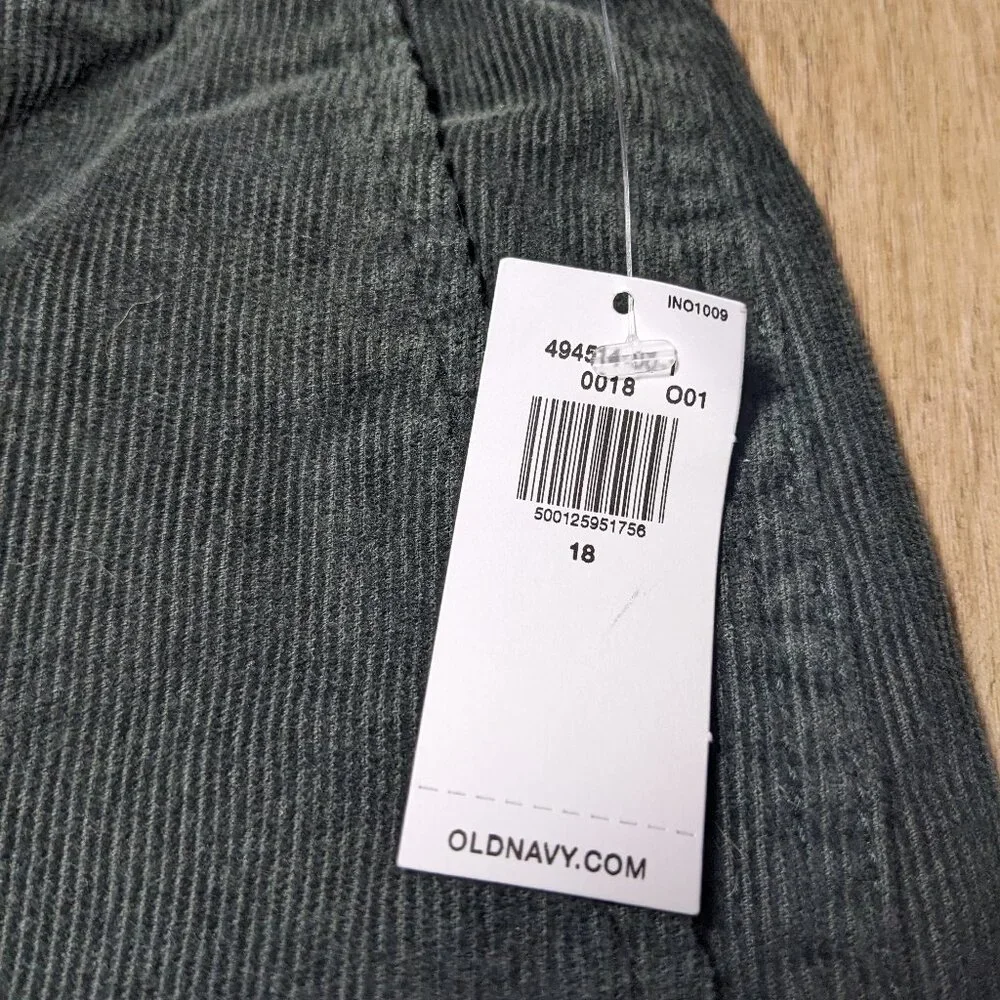 NWT Old Navy Cargo Pants Corduroy Green Baggy Wide Leg Boys Sz 18